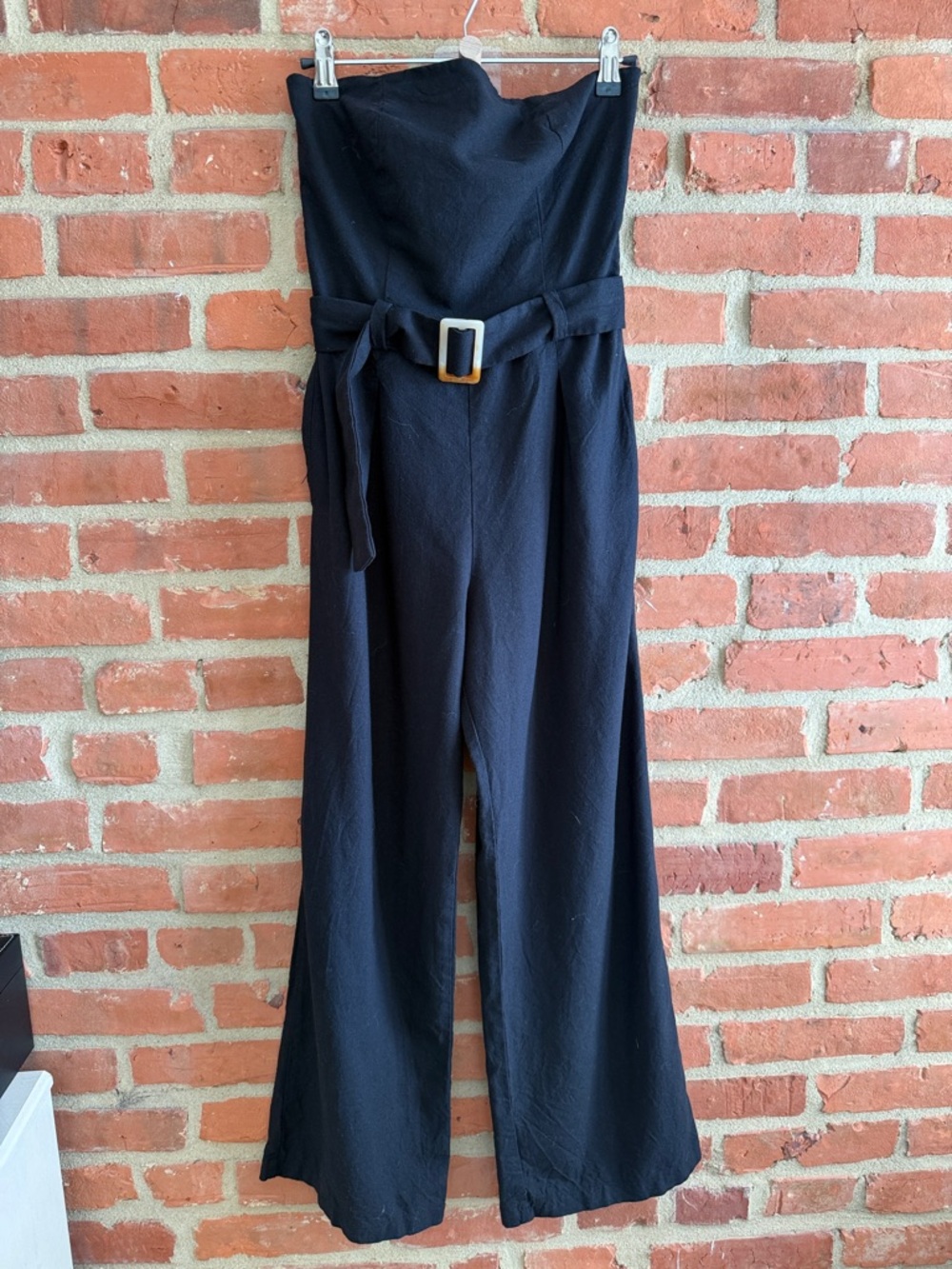 Strapless Wide-Leg Cropped Jumpsuit with Belt - Black